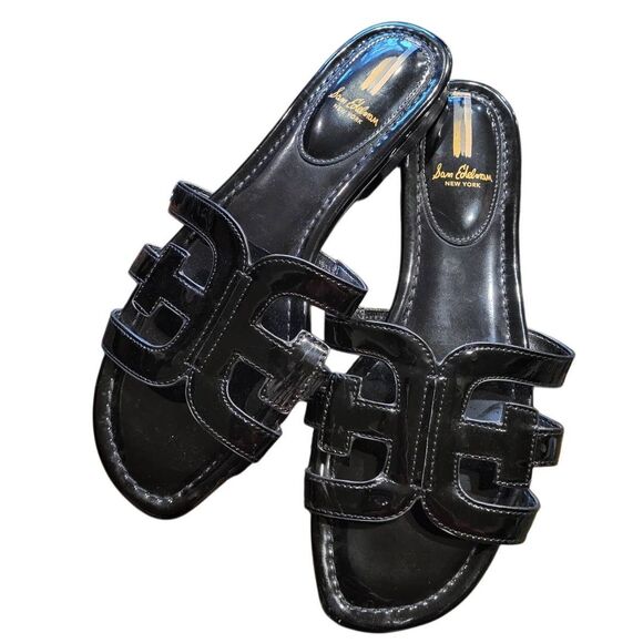 Sam Edelman Sandals Women's 10 Black Bay Slide Patent Leather Designer Sandal - Picture 1 of 5